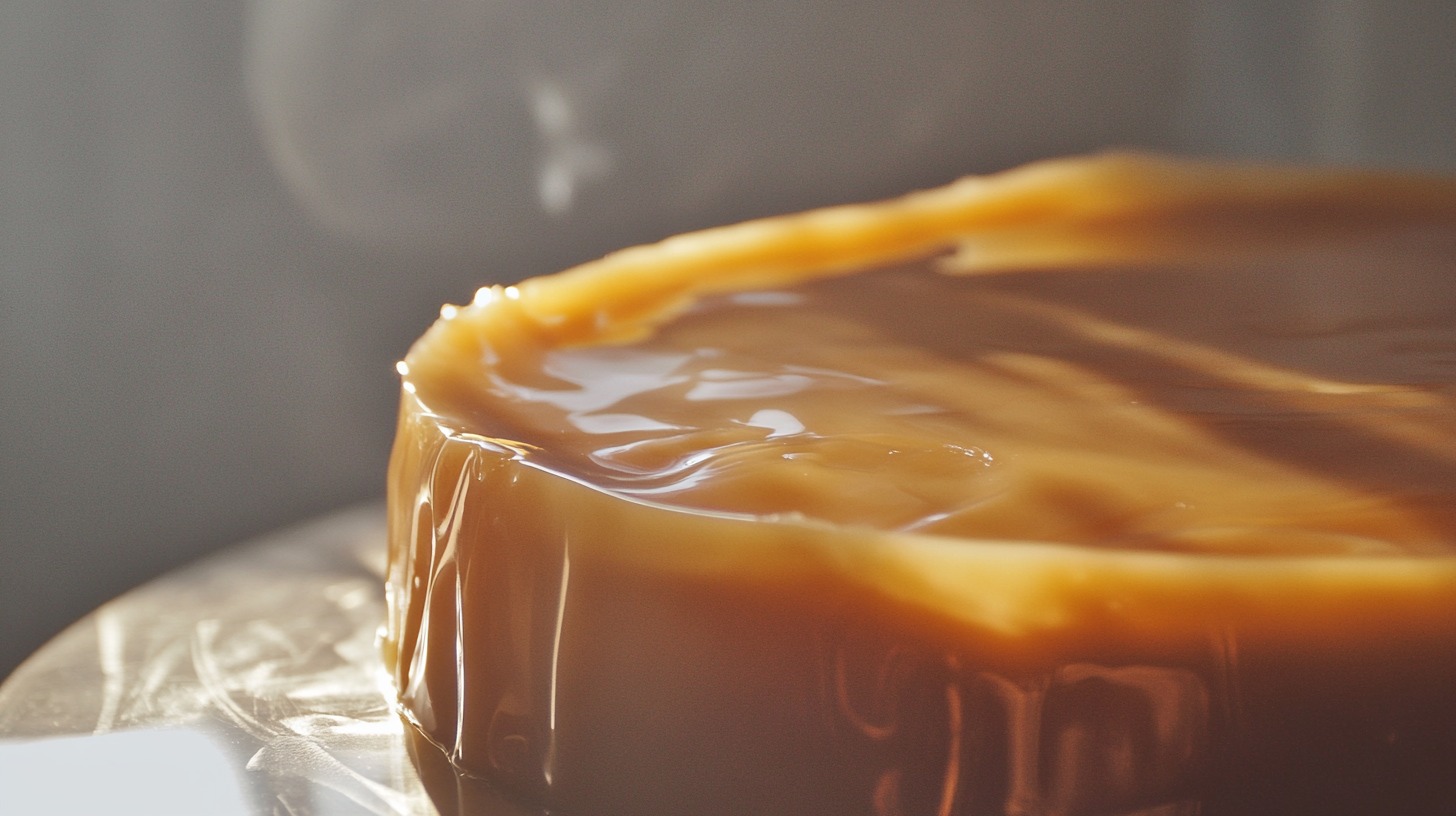 Close-up of a Vietnamese Bánh Flan with a glossy caramel layer, beautifully lit