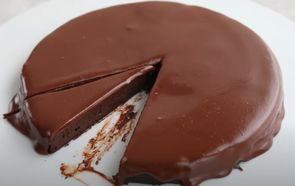 Close up view of a flourless chocolate cake